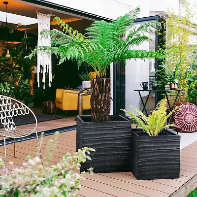 IDEALIST Lite Straw Ribbed Square Outdoor Planter