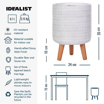 IDEALIST Lite Plaited Style Cylinder Planter on Legs, Round Pot Plant Stand Indoor