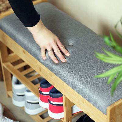 Froppi Bamboo Shoe Storage Bench 2-Tier Wooden Shoe Shelf and Rack with Seat and Storage Box