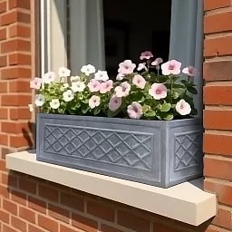 IDEALIST Lite Window Box Faux Lead Lattice Grey Light Stone Planter