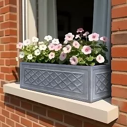 IDEALIST Lite Window Box Faux Lead Lattice Grey Light Stone Planter