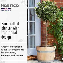 Rustic European Birch Hardwood Round Tub Half Barrel Outdoor Planter Made in UK by HORTICO