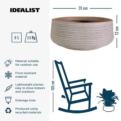 IDEALIST Lite Large Ribbed Light Concrete Bowl Planter