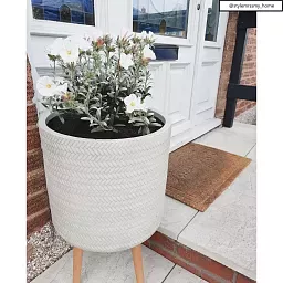IDEALIST Lite Plaited Style Cylinder Planter on Legs, Round Pot Plant Stand Indoor