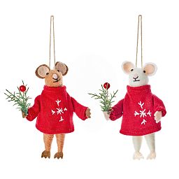 Christmas Tree Hanging Decoration Wool Mouse with Knit Jumper