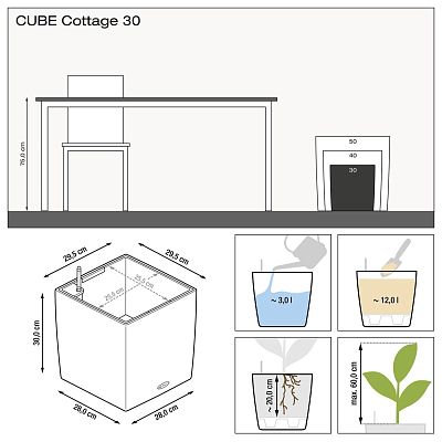 LECHUZA CUBE Cottage Square Poly Resin Self-watering Planter