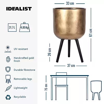IDEALIST Lite Round Planter on Legs, Round Pot Plant Stand Indoor