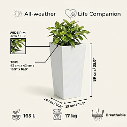 Set of IDEALIST Lite Light Concrete Garden Tall Planters, Outdoor Plant Pots with Tapered Shape