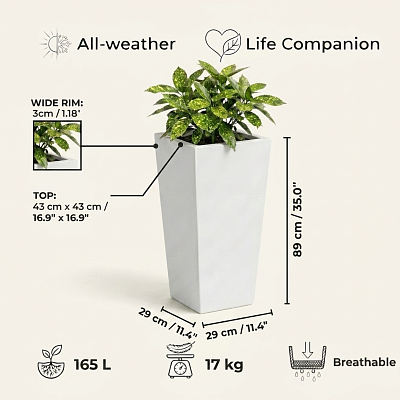 Set of IDEALIST Lite Light Concrete Garden Tall Planters, Outdoor Plant Pots with Tapered Shape