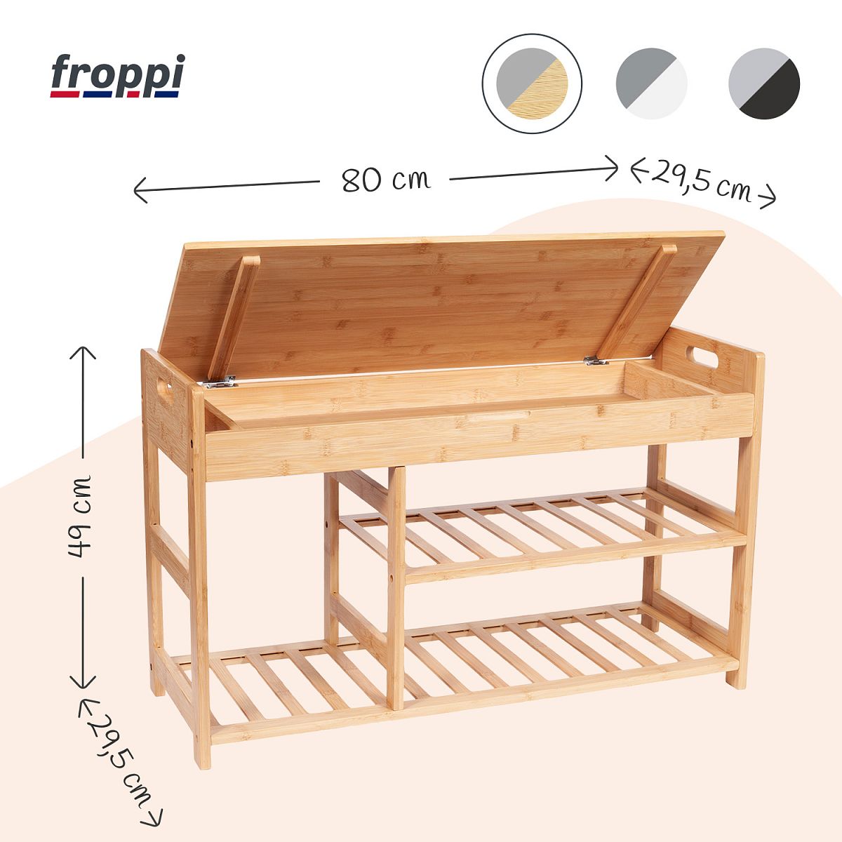 Froppi Bamboo Shoe Storage Bench 2-Tier Wooden Shoe Shelf and Rack with Seat and Storage Box