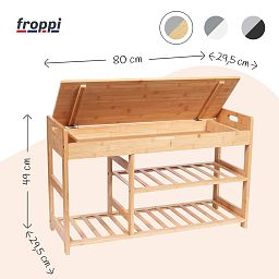 Froppi Bamboo Shoe Storage Bench 2-Tier Wooden Shoe Shelf and Rack with Seat and Storage Box