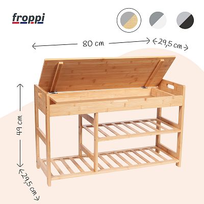Froppi Bamboo Shoe Storage Bench 2-Tier Wooden Shoe Shelf and Rack with Seat and Storage Box