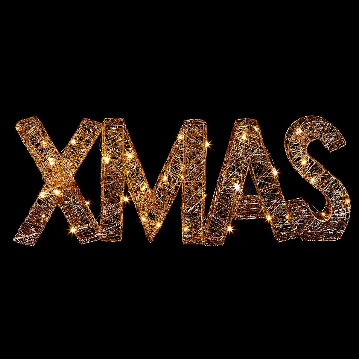 Christmas Gold Lit Letters XMAS with Warm White LEDs