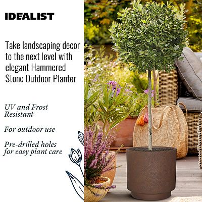 IDEALIST Lite Hammered Stone Cylinder Outdoor Planter