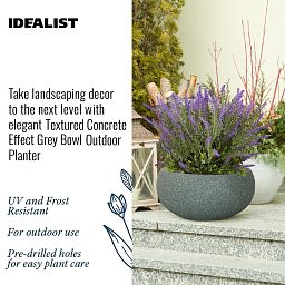 IDEALIST Lite Textured Concrete Effect Bowl Outdoor Planter