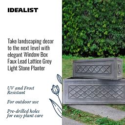 IDEALIST Lite Window Box Faux Lead Lattice Grey Light Stone Planter