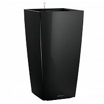 LECHUZA CUBICO 50 Black High-gloss Poly Resin Self-watering Planter wi...