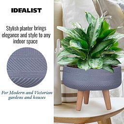 IDEALIST Lite Striped Tray Round Planter on Legs, Round Pot Plant Stand Indoor