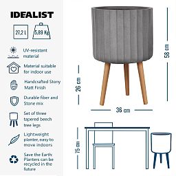 IDEALIST Lite Modern Ribbed Cylinder Planter on Legs, Round Pot Plant Stand Indoor