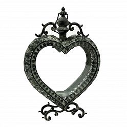 Heart Metal Ornament Garden Dark Silver Lantern on Legs by Minster