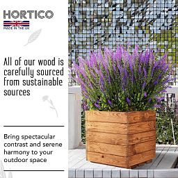 Rustic Scandinavian Redwood Square Outdoor Open Planter Made in UK by HORTICO