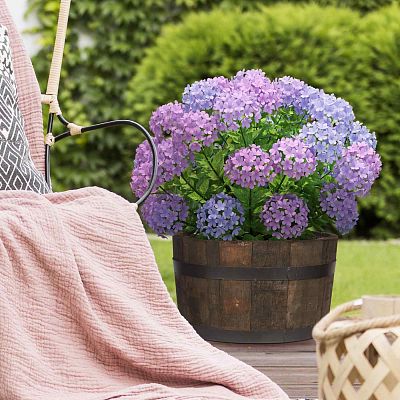Rustic Upcycled Oak Wood Round Tub Half Barrel Outdoor Planter Made in UK by HORTICO
