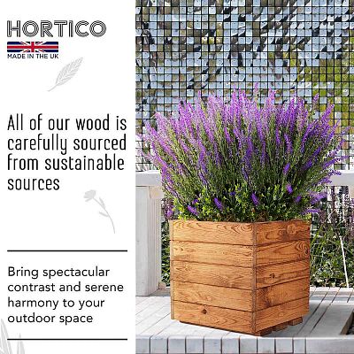 Rustic Scandinavian Redwood Square Outdoor Open Planter Made in UK by HORTICO