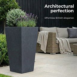 Set of IDEALIST Lite Light Concrete Garden Tall Planters, Outdoor Plant Pots with Tapered Shape