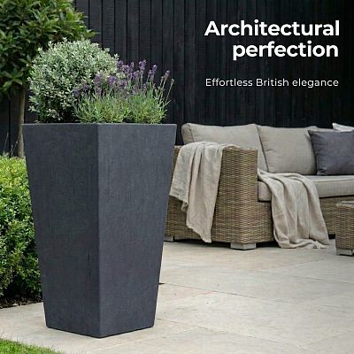 Set of IDEALIST Lite Light Concrete Garden Tall Planters, Outdoor Plant Pots with Tapered Shape