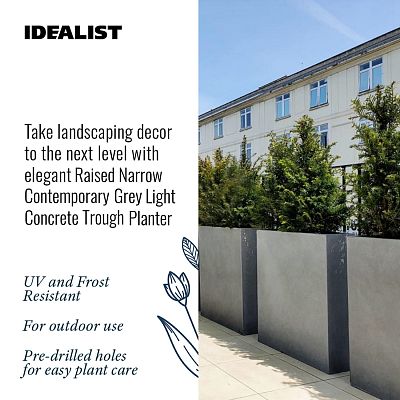 Narrow Contemporary Light Concrete Trough Planter by Idealist Lite