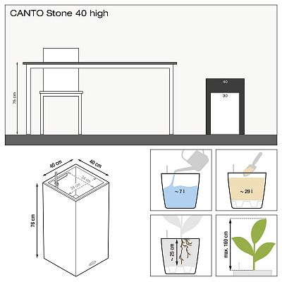 LECHUZA CANTO Stone High Square Tall Poly Resin Self-watering Planter