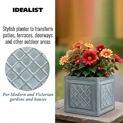 IDEALIST Lite Faux Lead Lattice Planter Light Concrete Square Box