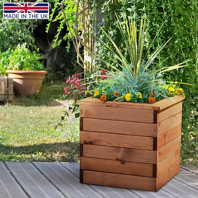 Rustic Scandinavian Redwood Square Outdoor Planter Made in UK by HORTICO