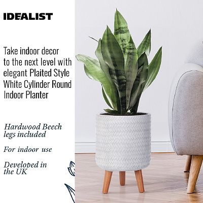 IDEALIST Lite Plaited Style Cylinder Planter on Legs, Round Pot Plant Stand Indoor