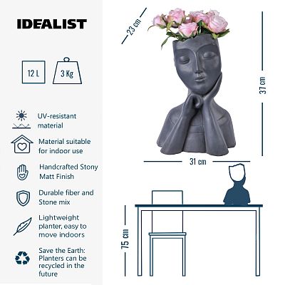 IDEALIST Lite Pensive Oval Bust Face Plant Pot Indoor