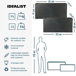 IDEALIST Lite Contemporary Light Concrete High Trough Planter Set