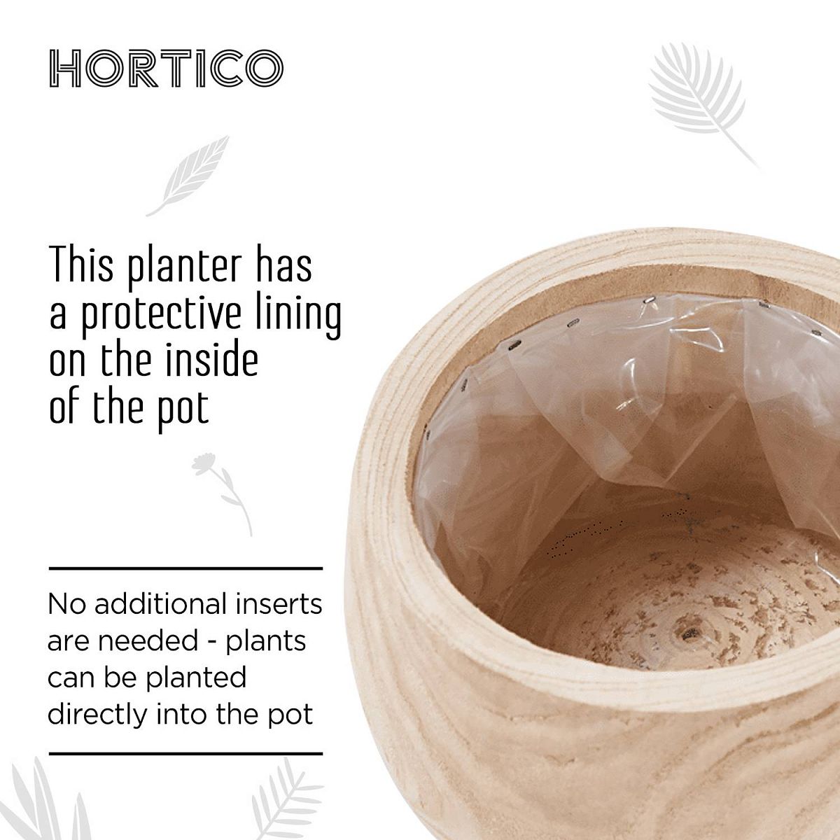 HORTICO ECO Wooden House Planter Round Indoor Plant Pot for House Plants with Waterproof Liner