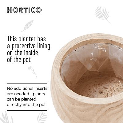 HORTICO ECO Wooden House Planter Round Indoor Plant Pot for House Plants with Waterproof Liner