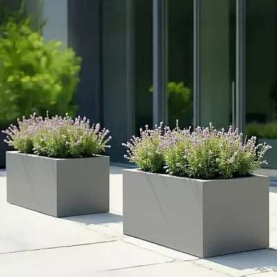 IDEALIST Lite Contemporary Light Concrete Trough Planter Set
