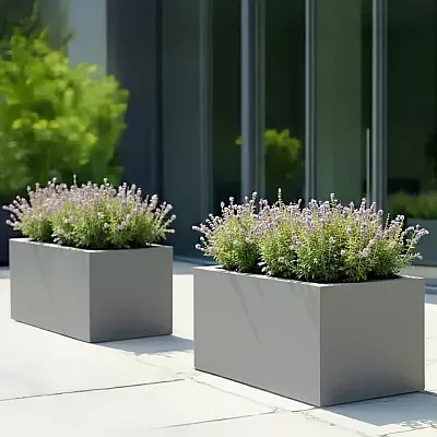 IDEALIST Lite Contemporary Light Concrete Trough Planter Set