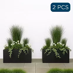 IDEALIST Lite Contemporary Light Concrete High Trough Planter Set