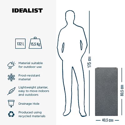 IDEALIST Lite Textured Concrete Effect Tall Square Outdoor Planter