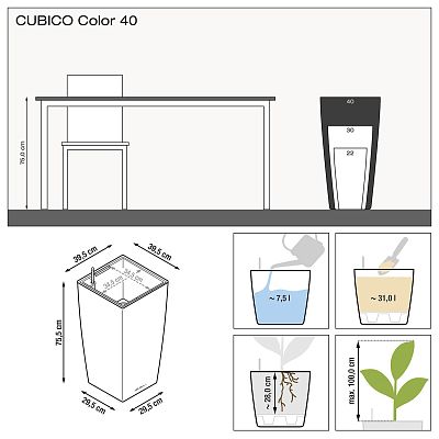 LECHUZA CUBICO Color Square Tall Poly Resin Self-watering Planter