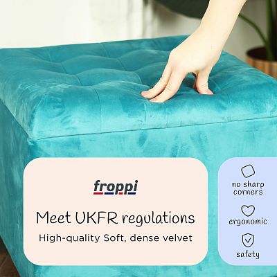 Premium Square Footstool with Storage Velvet Ottoman Storage Pouffe on Feet by Froppi