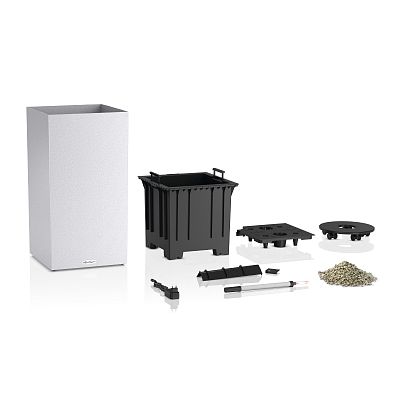 LECHUZA CANTO Stone High LED Square Tall Poly Resin Self-watering Planter