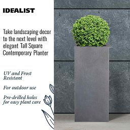 IDEALIST Lite Tall Square Contemporary Light Concrete Planter Set