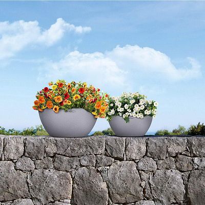 LECHUZA CUBETO COLOR Round Stone Look Poly Resin Self-watering Planter Set