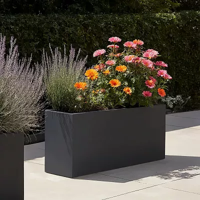 IDEALIST Lite Contemporary Light Concrete High Trough Planter Set