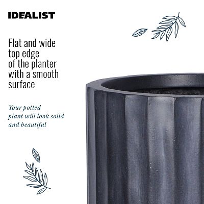 Modern Ribbed Cylinder Round Outdoor Planter by Idealist Lite