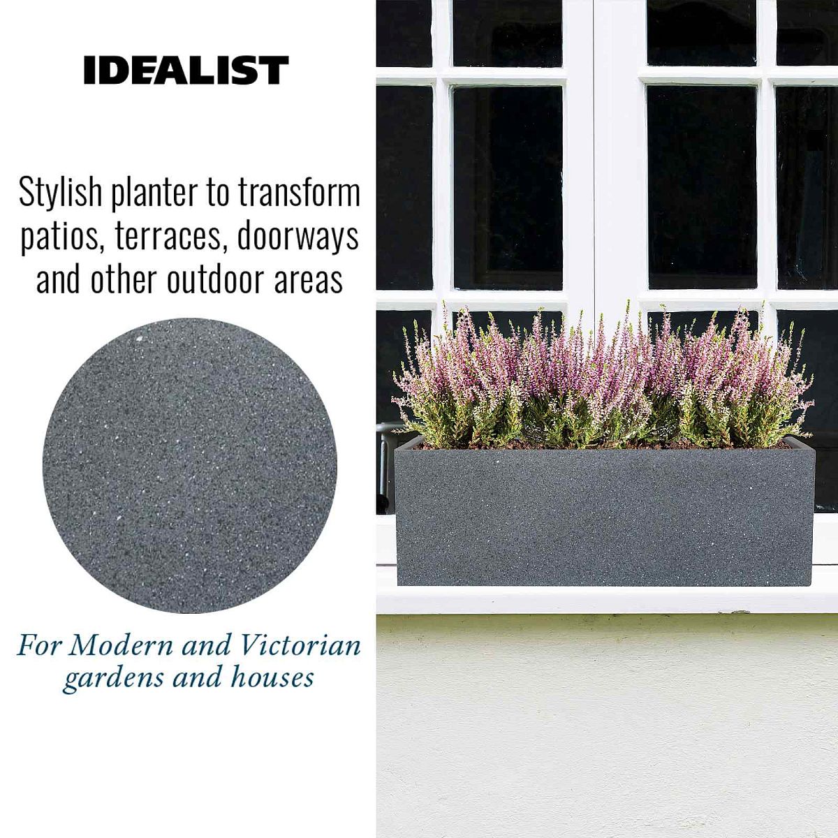 IDEALIST Lite Textured Concrete Effect Trough Outdoor Planter
